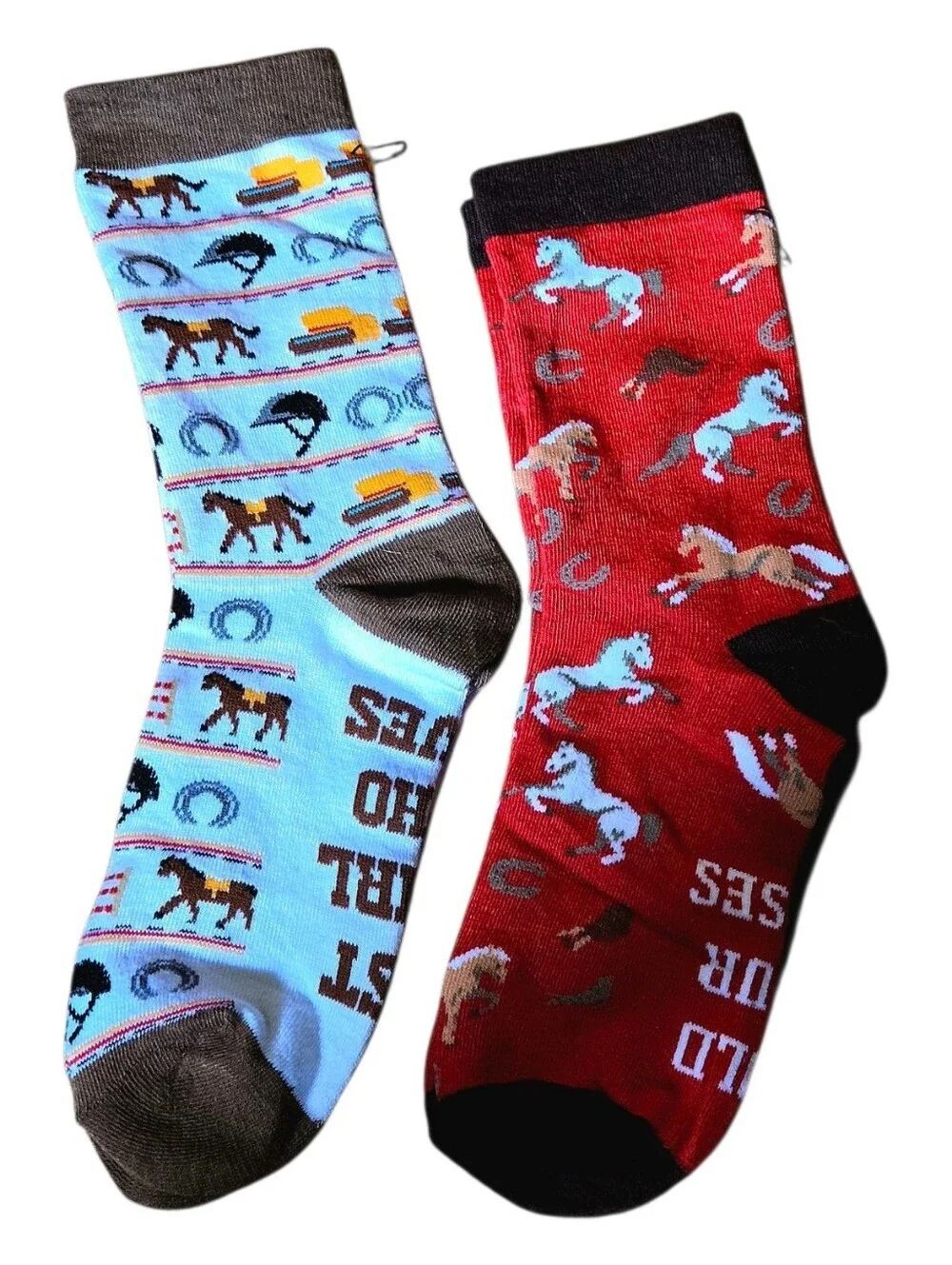 "5/$40" 2 Pairs Womens Horse Equestrian Crew Socks, New Standard Size Multicolor